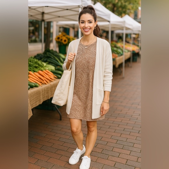 Tommy Hilfiger Shift Dress Brown Cream Paisley Print Fall Transitional - Size 16 - Picture 4 of 11